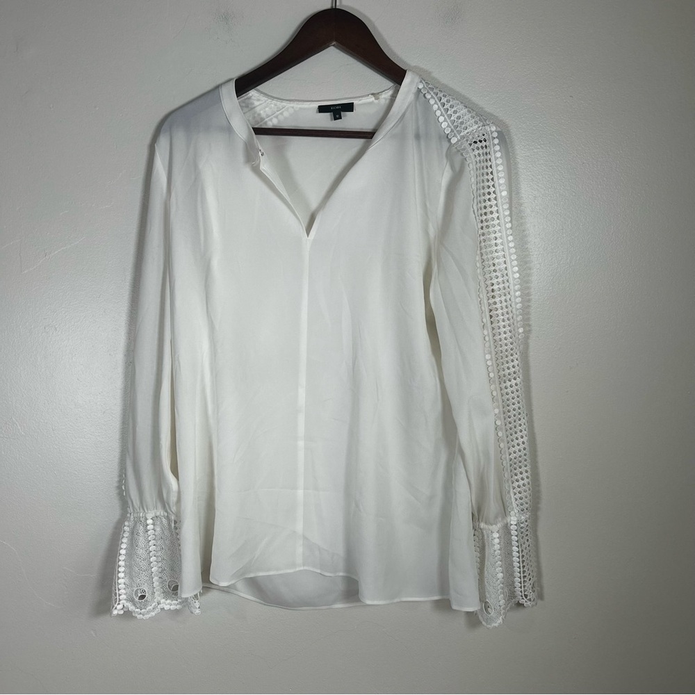 KOBI White Lace Sleeve V Neck Blouse Women's Size M Sheer Elegant Top